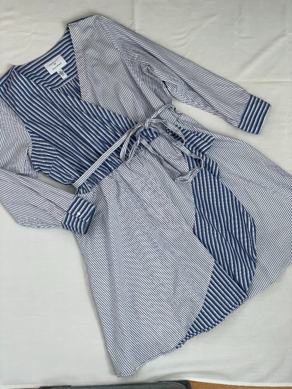 Lane Bryant Beauty Curve long sleeve blue and white stripe a-line cotton dress